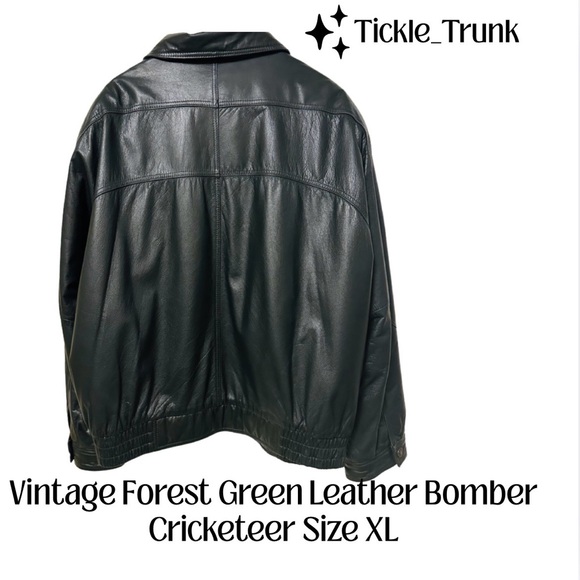 Vintage Cricketeer Forest Green Leather Bomber Jacket - XL - Picture 3 of 15